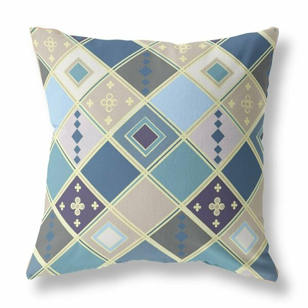 Homeroots 26 in. Tile Indoor & Outdoor Zippered Throw Pillow Blue & Gold 411367